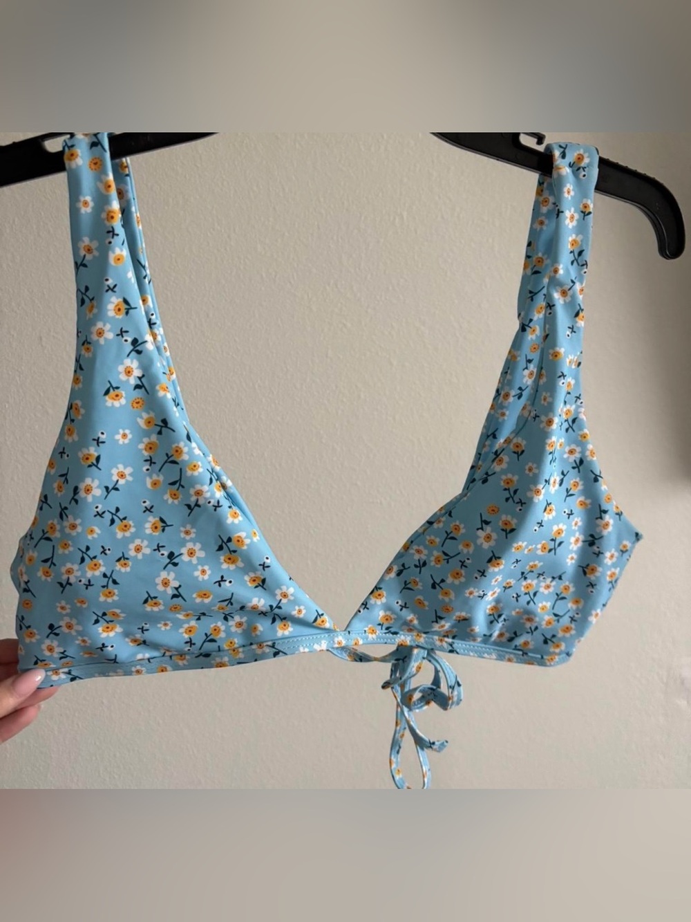 Romwe blue bathing suite top with flowers